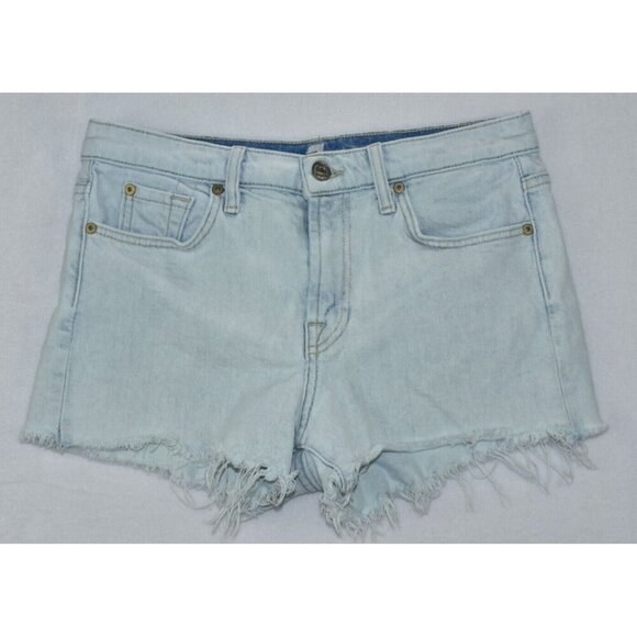 7 For All Mankind Women's Shorts Size 27 Light Blue Denim Cut Out Raw Mid Rise - Picture 1 of 12